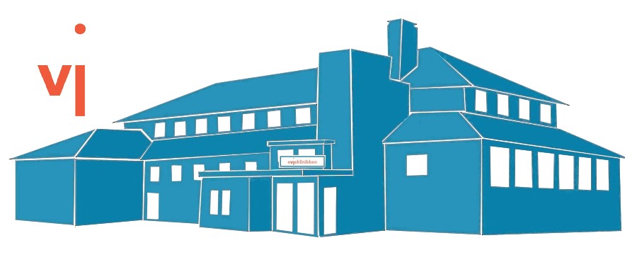 Grafisk illustrasjon av Evjeklinikkens sitt hovedbygg
